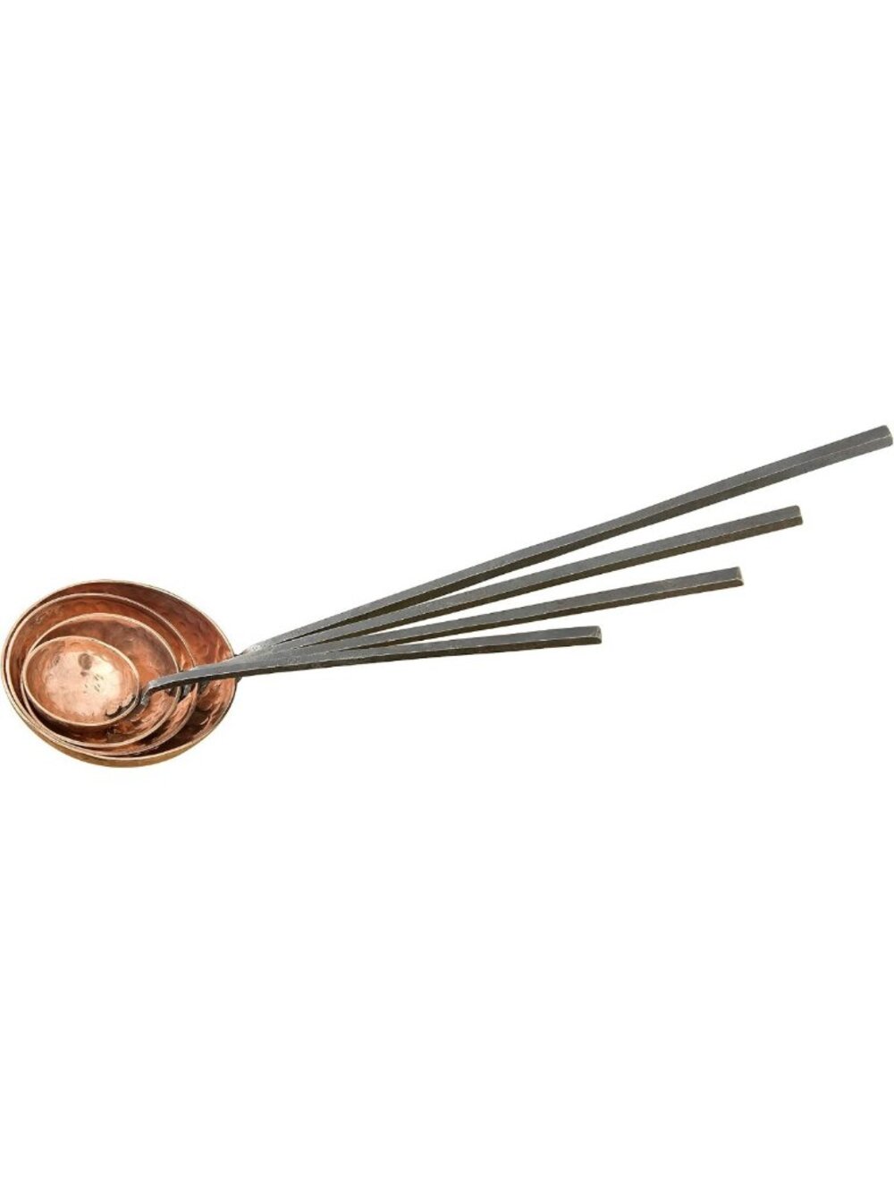 Farmhouse Textured Copper Ladles Set of 4 with Metal Handles & Drawstring Bag